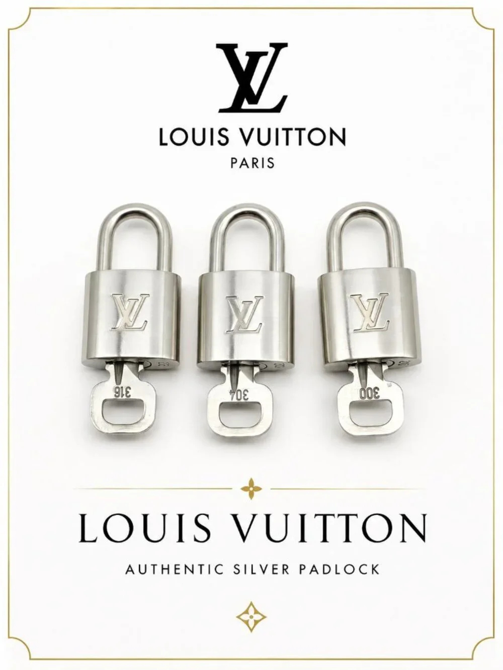 Authentic 1 Louis Vuitton Silver Padlock Lock & 1 Key LV Bag Luggage Accessory